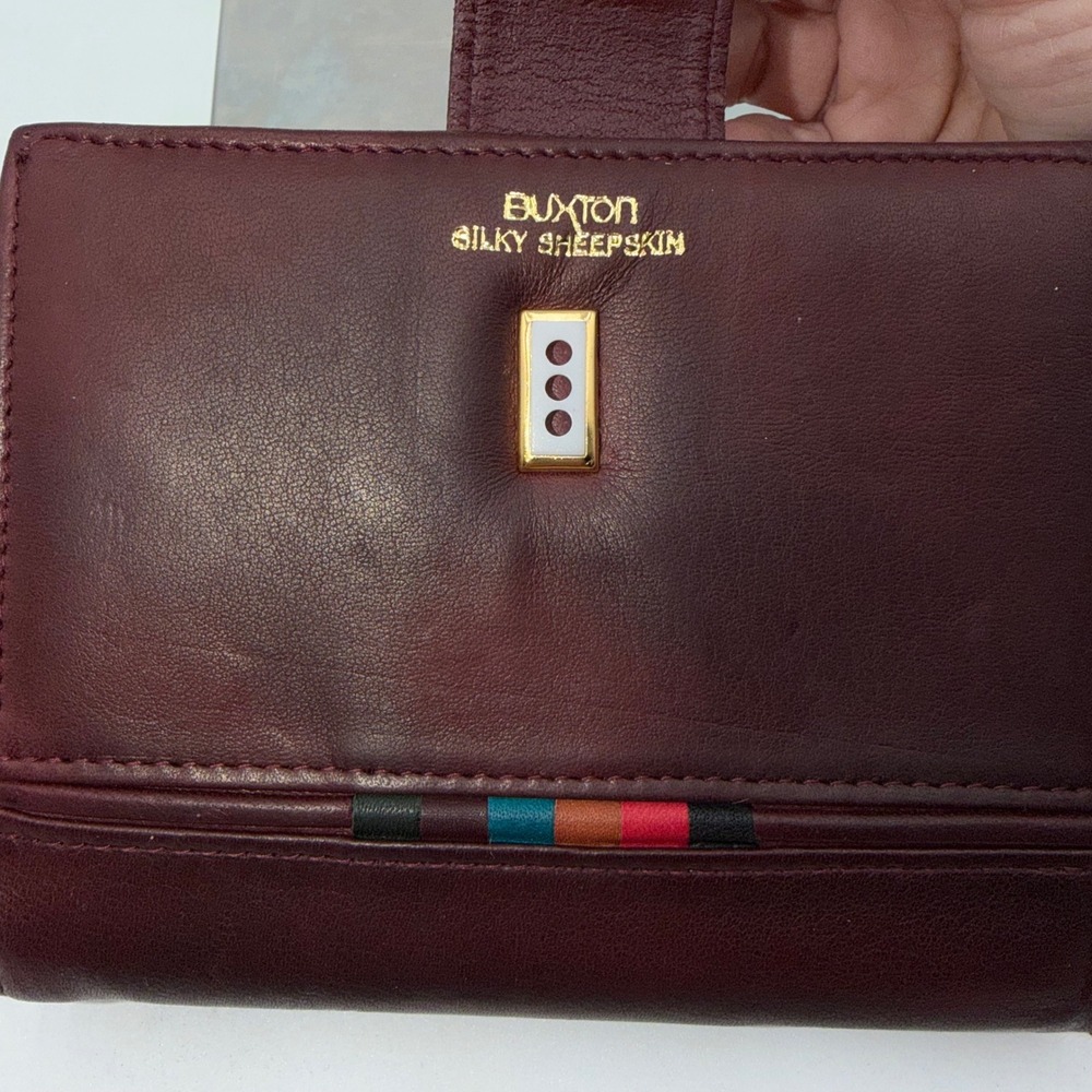 Buxton Silky Sheepskin Leather Bifold Wallet Burgundy Kiss Lock Coin Purse - Picture 5 of 8
